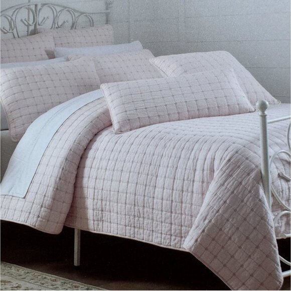 2pc Shabby Chic Quilted Pink Coquette Bow TWIN Quilt Pillow Sham Set Cotton NEW - Picture 2 of 5